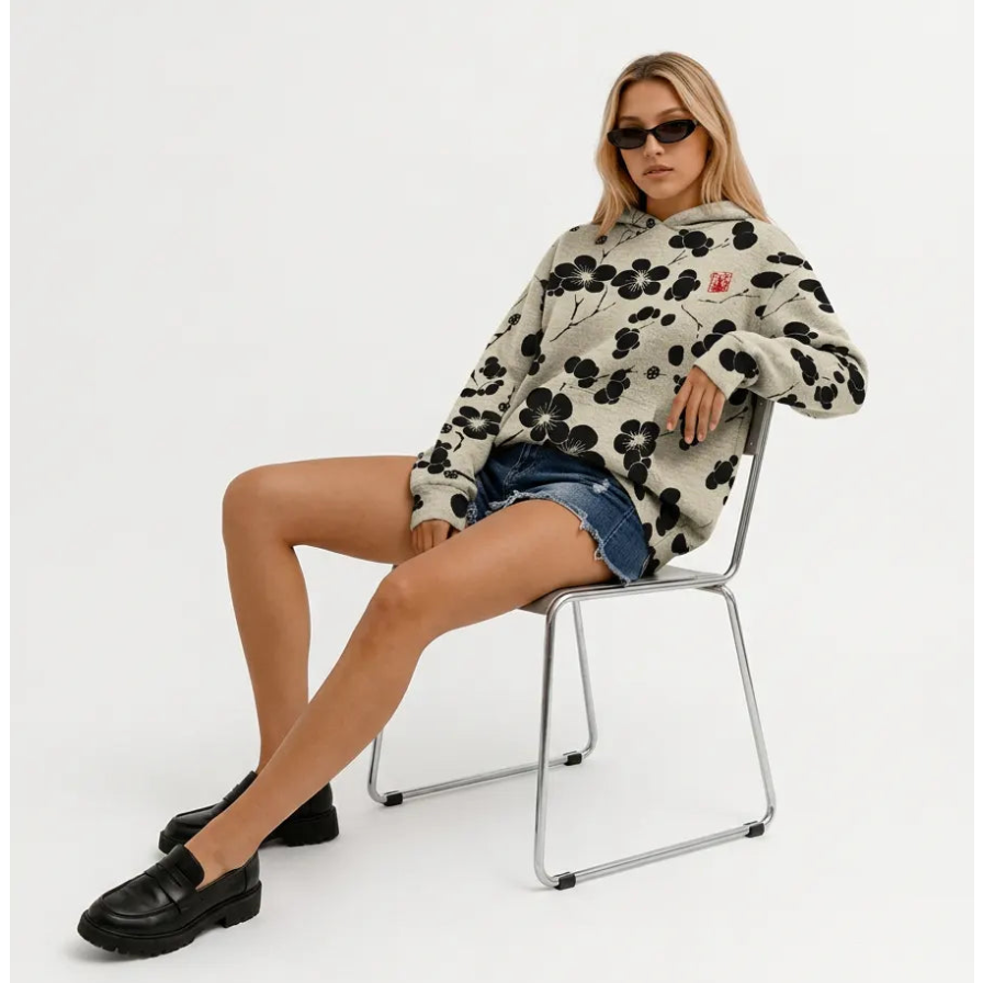 Women’s Lightweight Floral Hooded Sweater – Relaxed Layer
