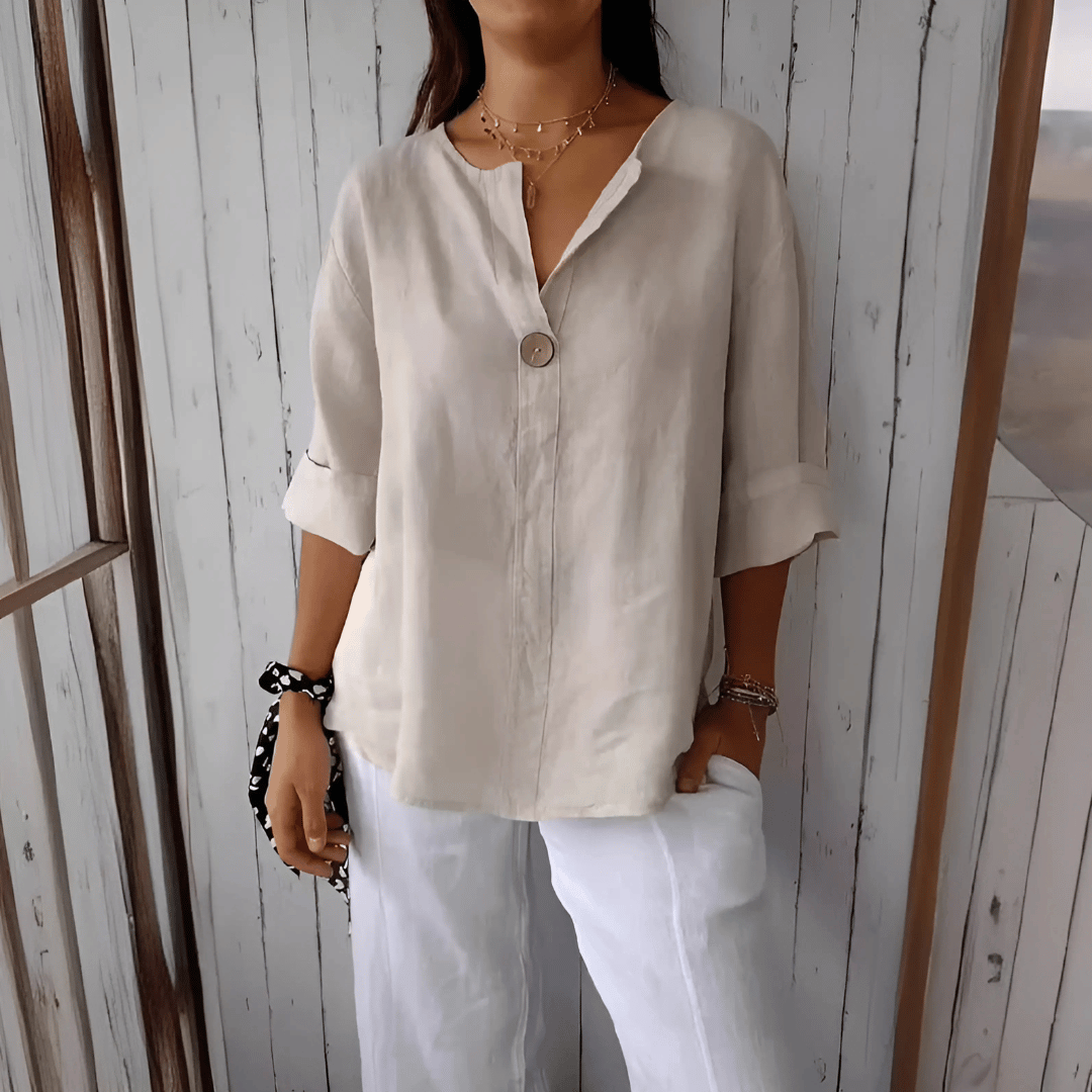 Women’s Loose Fit V-Neck Three Quarter Sleeve Blouse