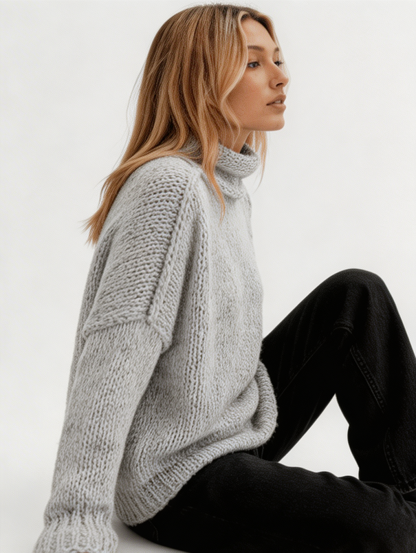 Women’s Oversized Knit Sweater – Relaxed Crew Neck Layer