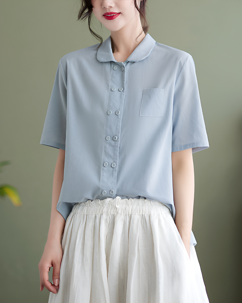 Women’s Cotton Linen Short Sleeve Relaxed Fit Blouse