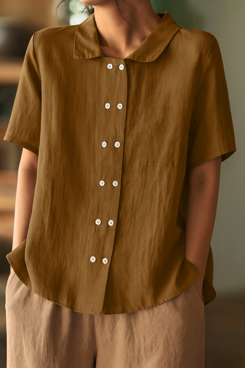 Women’s Cotton Linen Short Sleeve Relaxed Fit Blouse