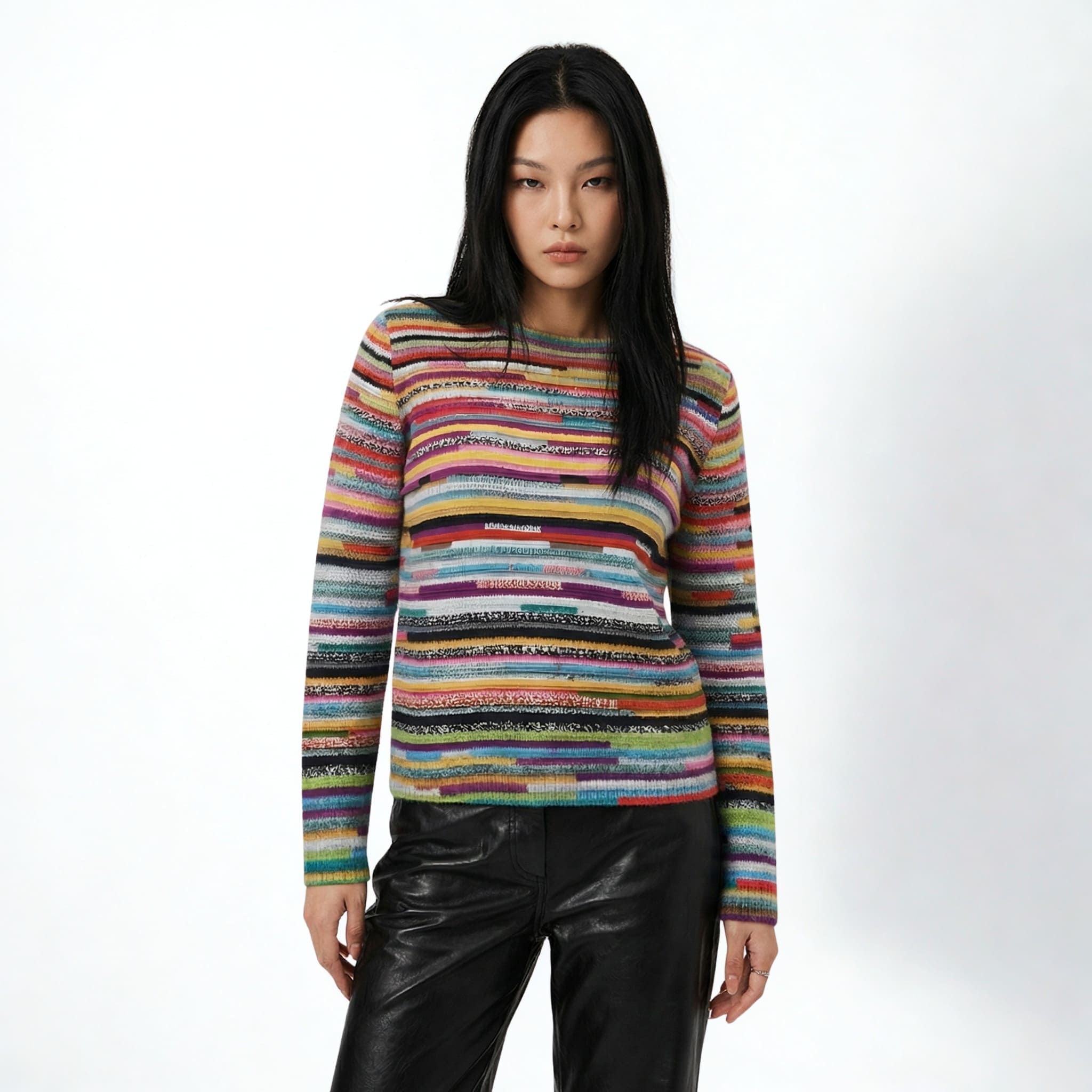 Women’s Striped Crew Neck Sweater – Horizontal Pattern Knit