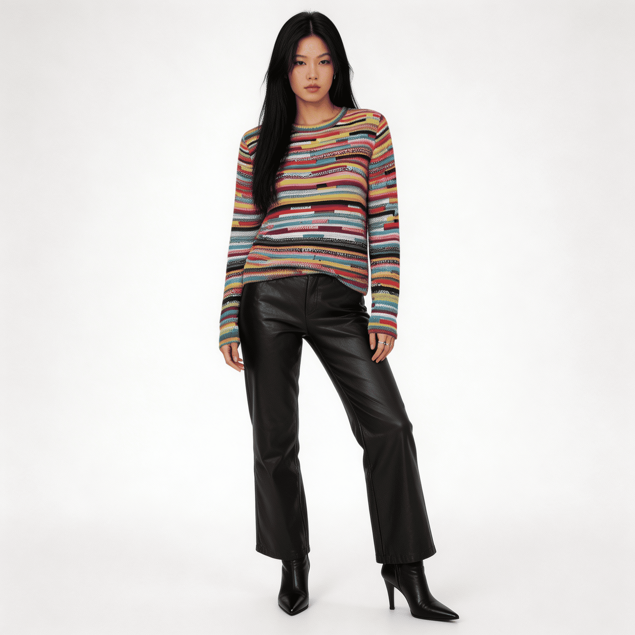 Women’s Striped Crew Neck Sweater – Horizontal Pattern Knit