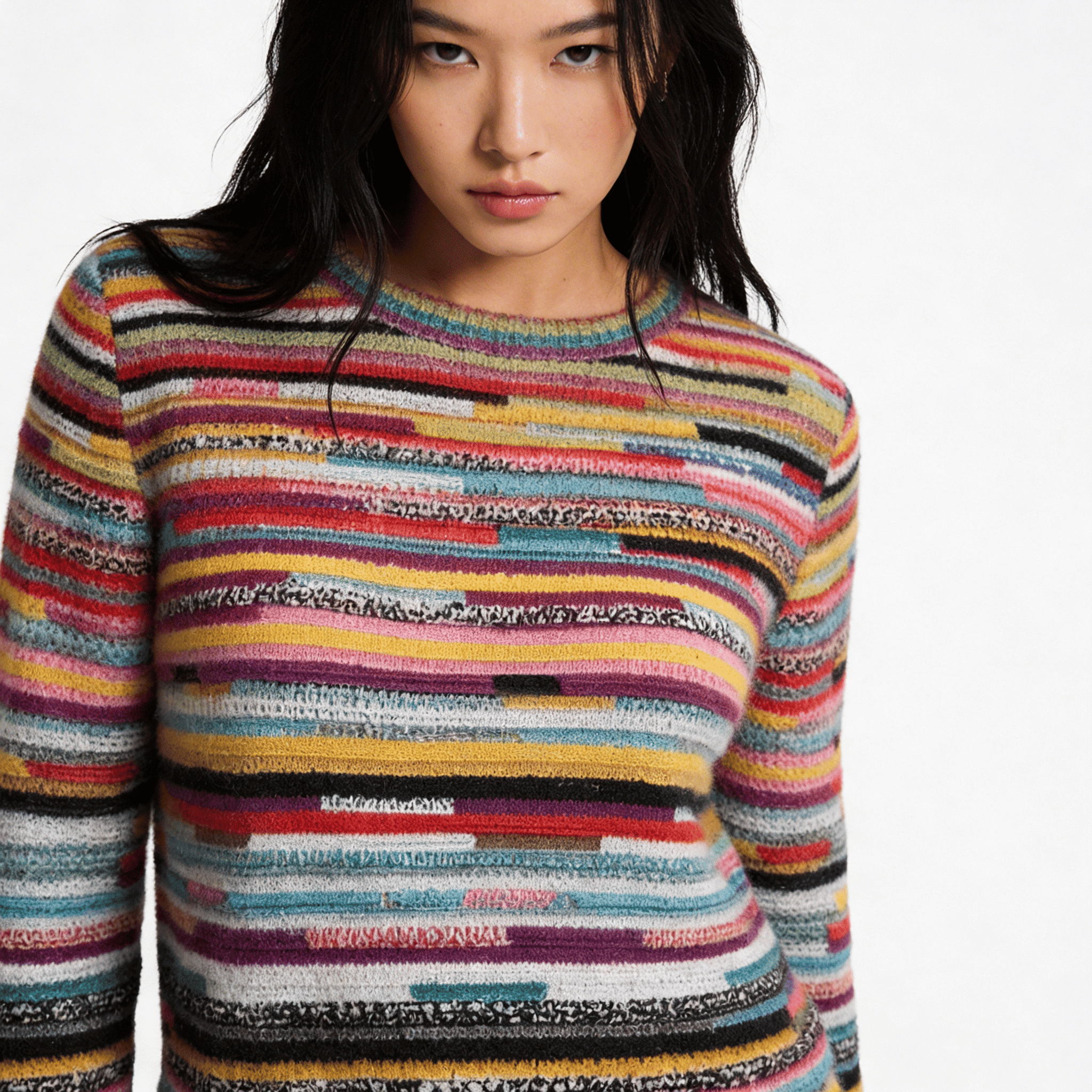 Women’s Striped Crew Neck Sweater – Horizontal Pattern Knit