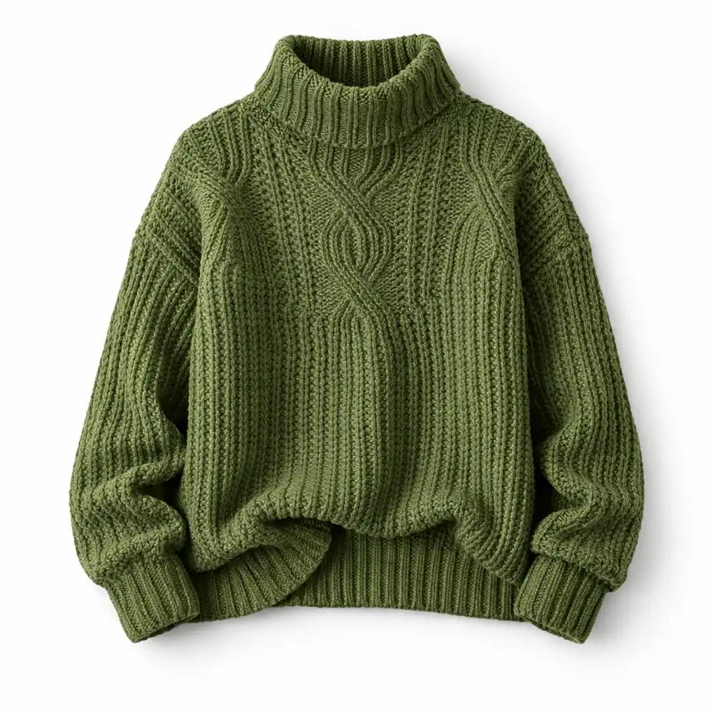 Women’s Twist-Knit High Collar Sweater – Relaxed Winter Layer