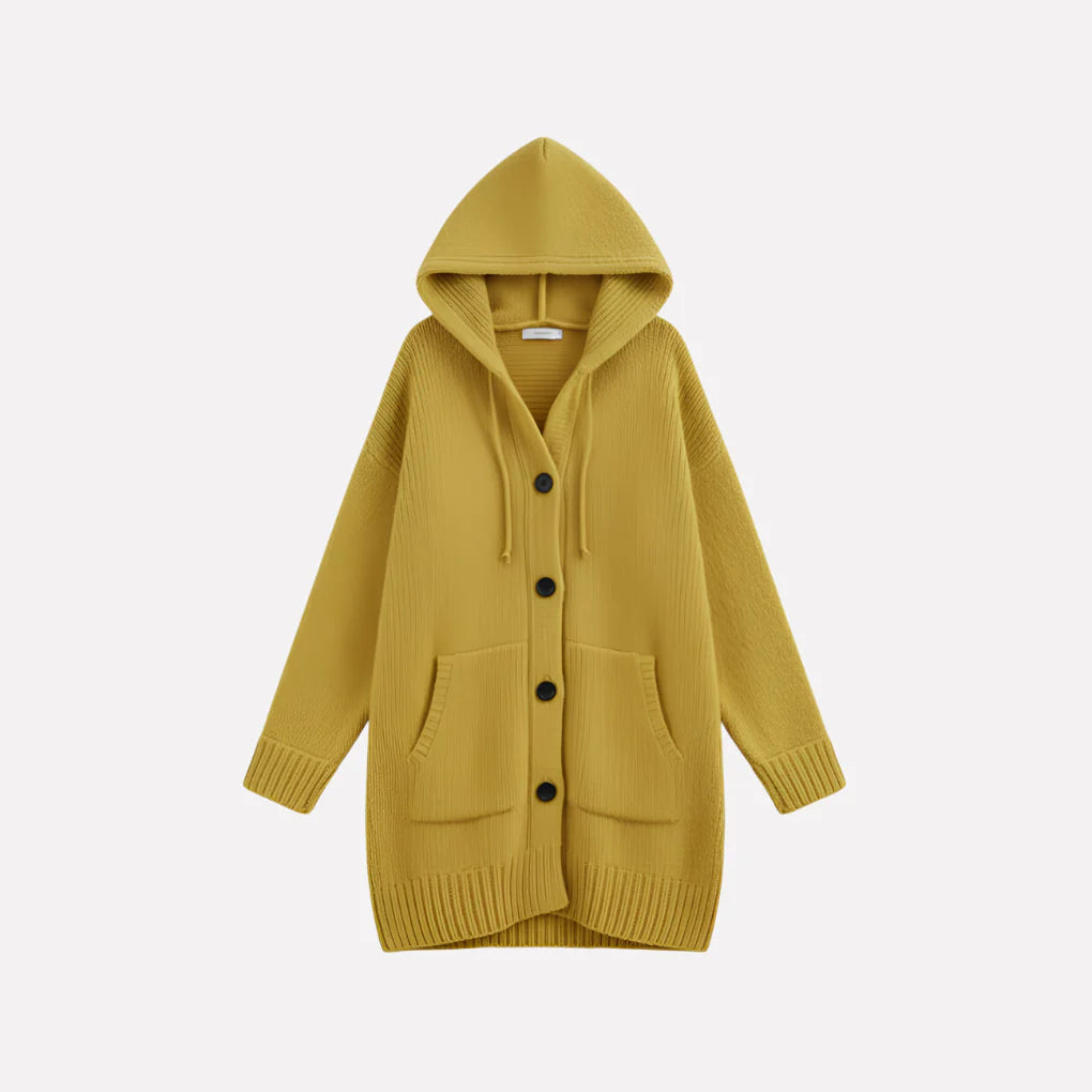 Women’s Long Hooded Open Cardigan – Extended Knit Layer