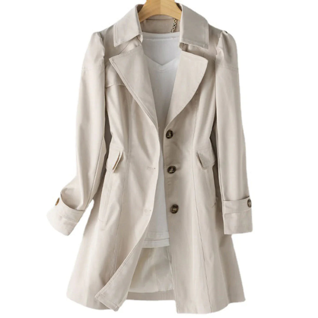 Women’s Water-Resistant Mid-Length Trench Coat with Adjustable Belt