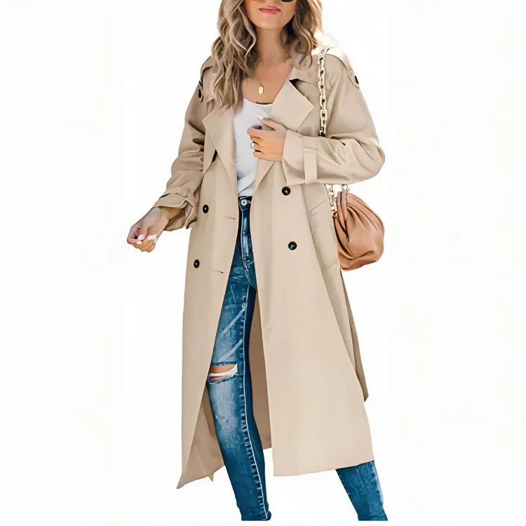 Women’s Cotton Blend Belted Trench Coat with Lapel Collar and Tailored Fit