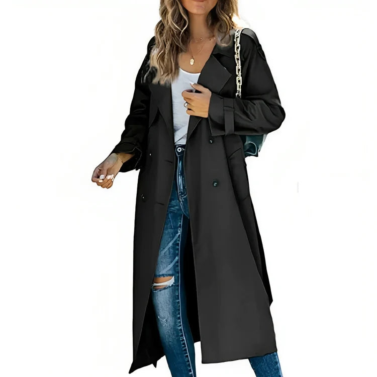 Women’s Cotton Blend Belted Trench Coat with Lapel Collar and Tailored Fit
