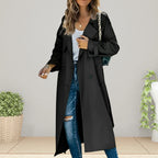 Women’s Double Breasted Mid-Season Trench Coat with Turn-Down Collar