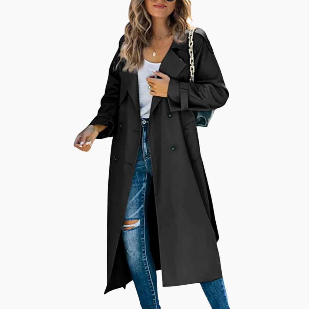 Women’s Button Placket Trench Coat with Adjustable Cuffs