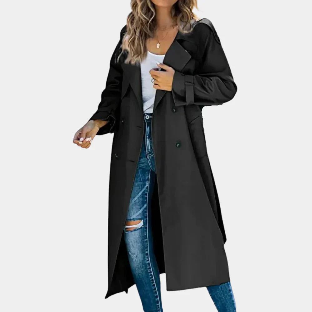 Women’s Double Breasted Trench Coat with Belted Waist and Classic Fit