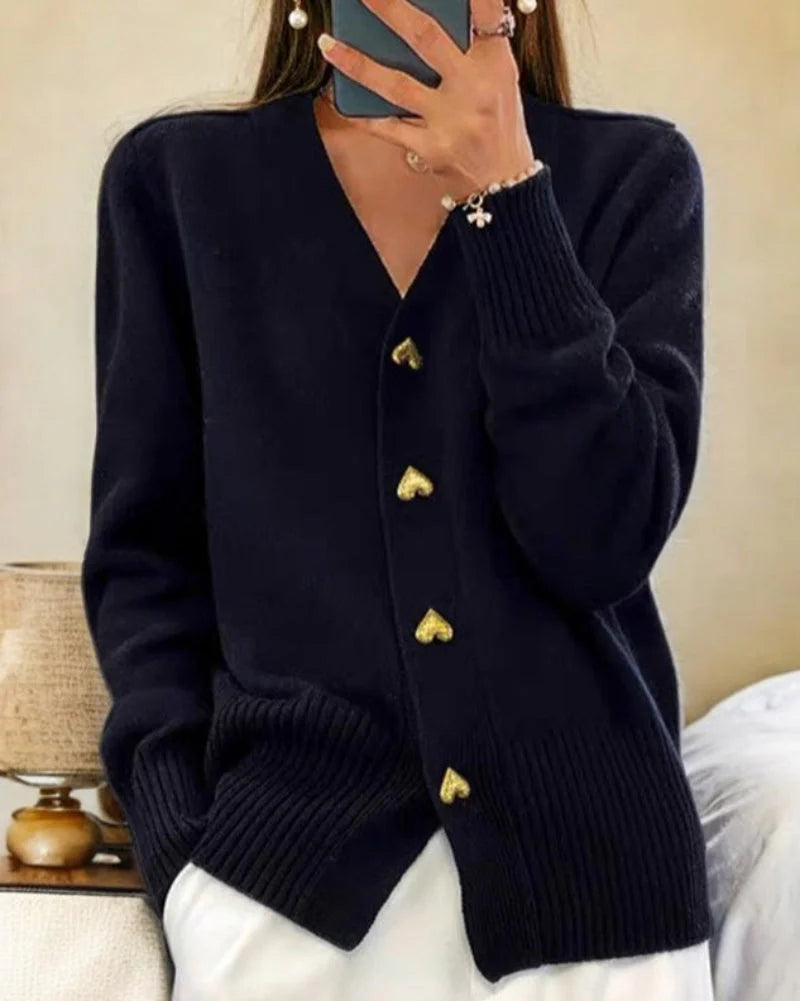 Women’s Heart Button Cardigan – Soft Relaxed Knit Layer