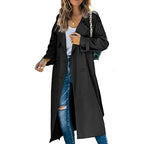 Women’s Long Water-Repellent Trench Coat with Classic Button Closure