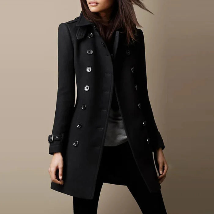 Women’s Double Breasted Trench Coat with Mid-Length Tailored Fit