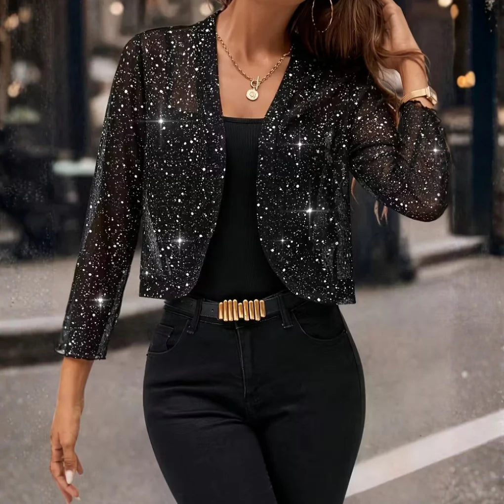 Women’s Sequin Open Cardigan – Lightweight Statement Layer
