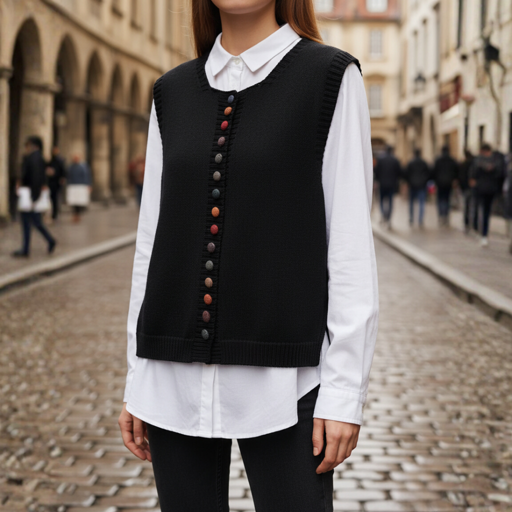 Women's Knitted Vest Acrylic Wool Colored Buttons