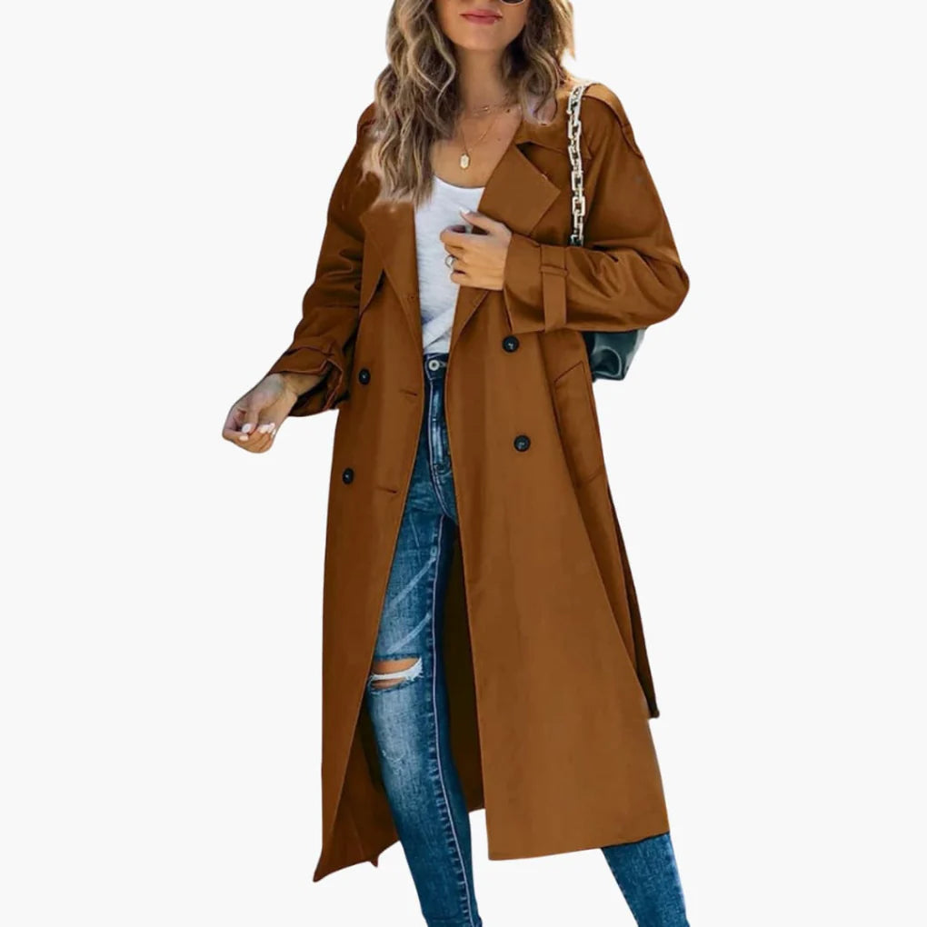 Women’s Button Placket Trench Coat with Adjustable Cuffs