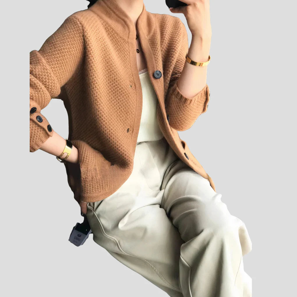 Women’s Cashmere Blend Button Cardigan – Slim Knit Layer