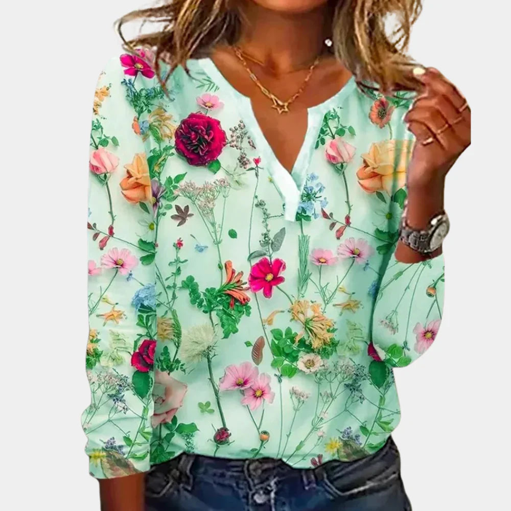 Women’s Floral Print Soft Fabric Regular Fit Blouse Top