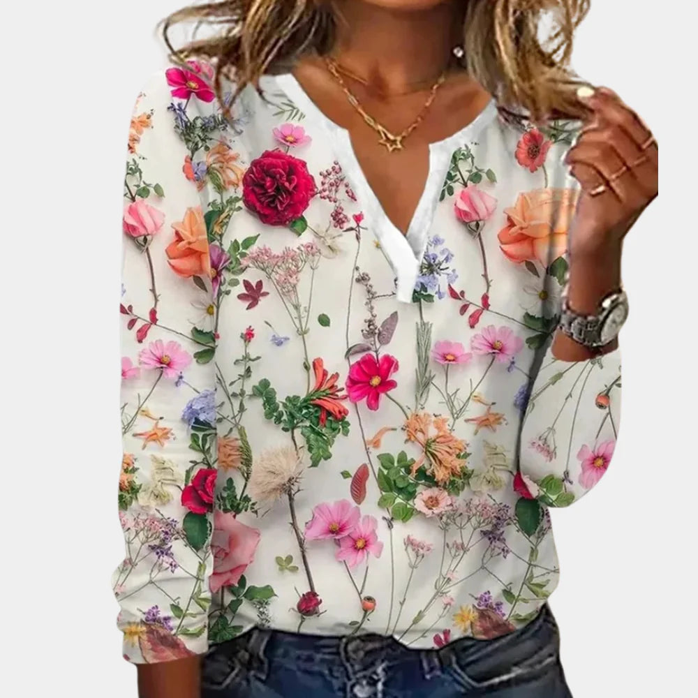 Women’s Floral Print Soft Fabric Regular Fit Blouse Top