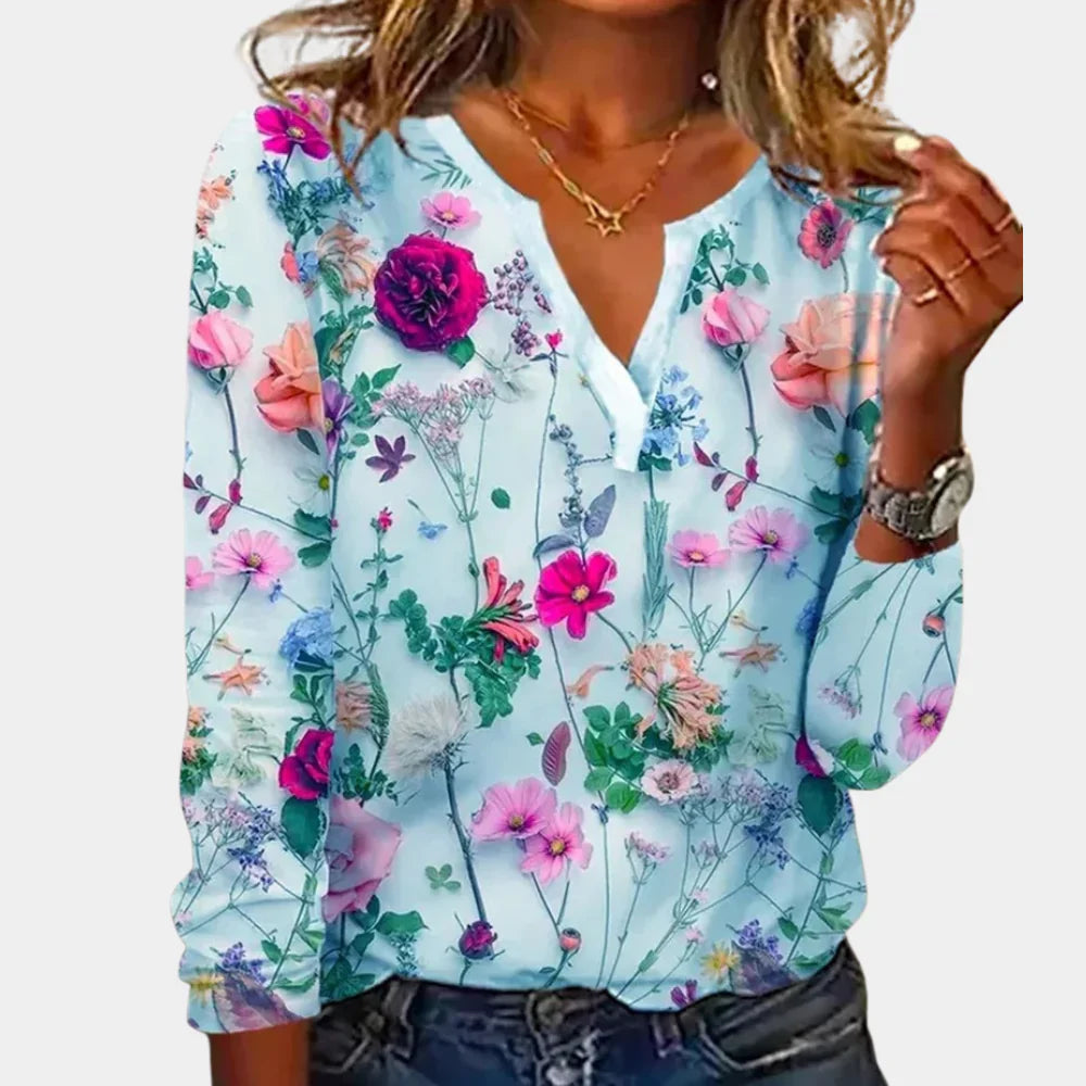 Women’s Floral Print Soft Fabric Regular Fit Blouse Top