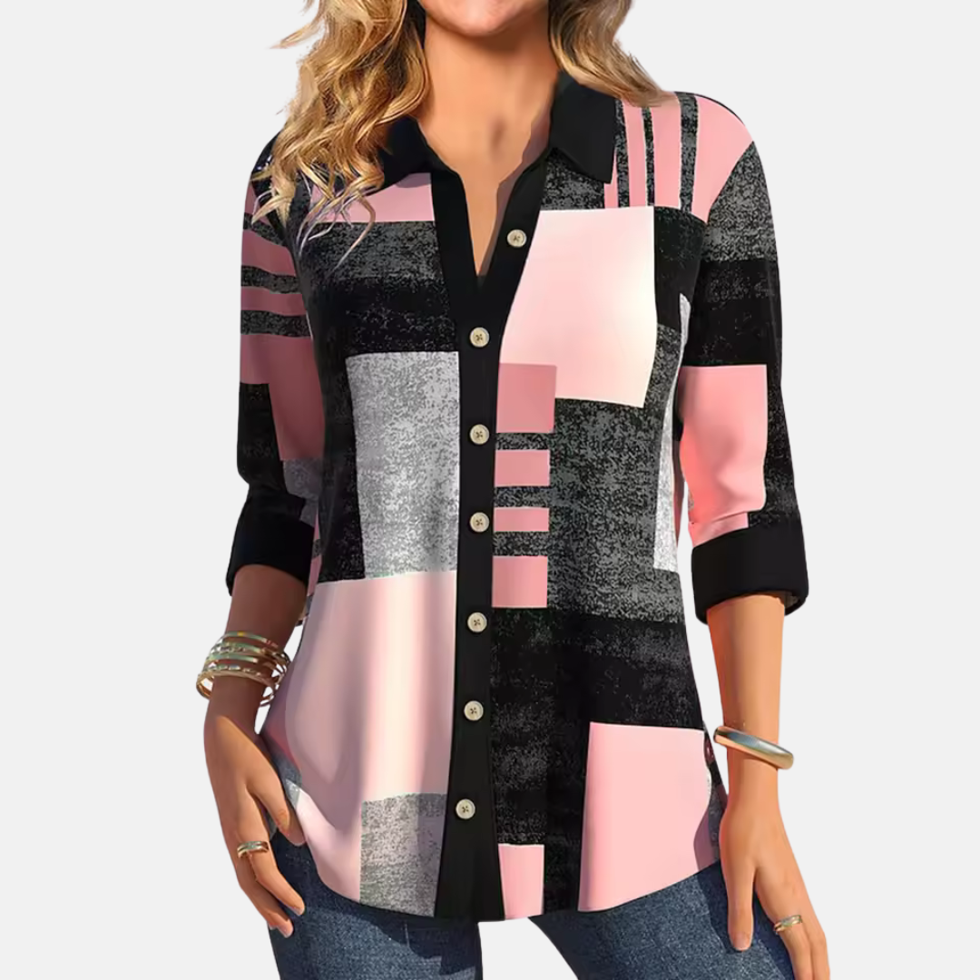 Women’s Check Pattern Lightweight Relaxed Fit Blouse Top