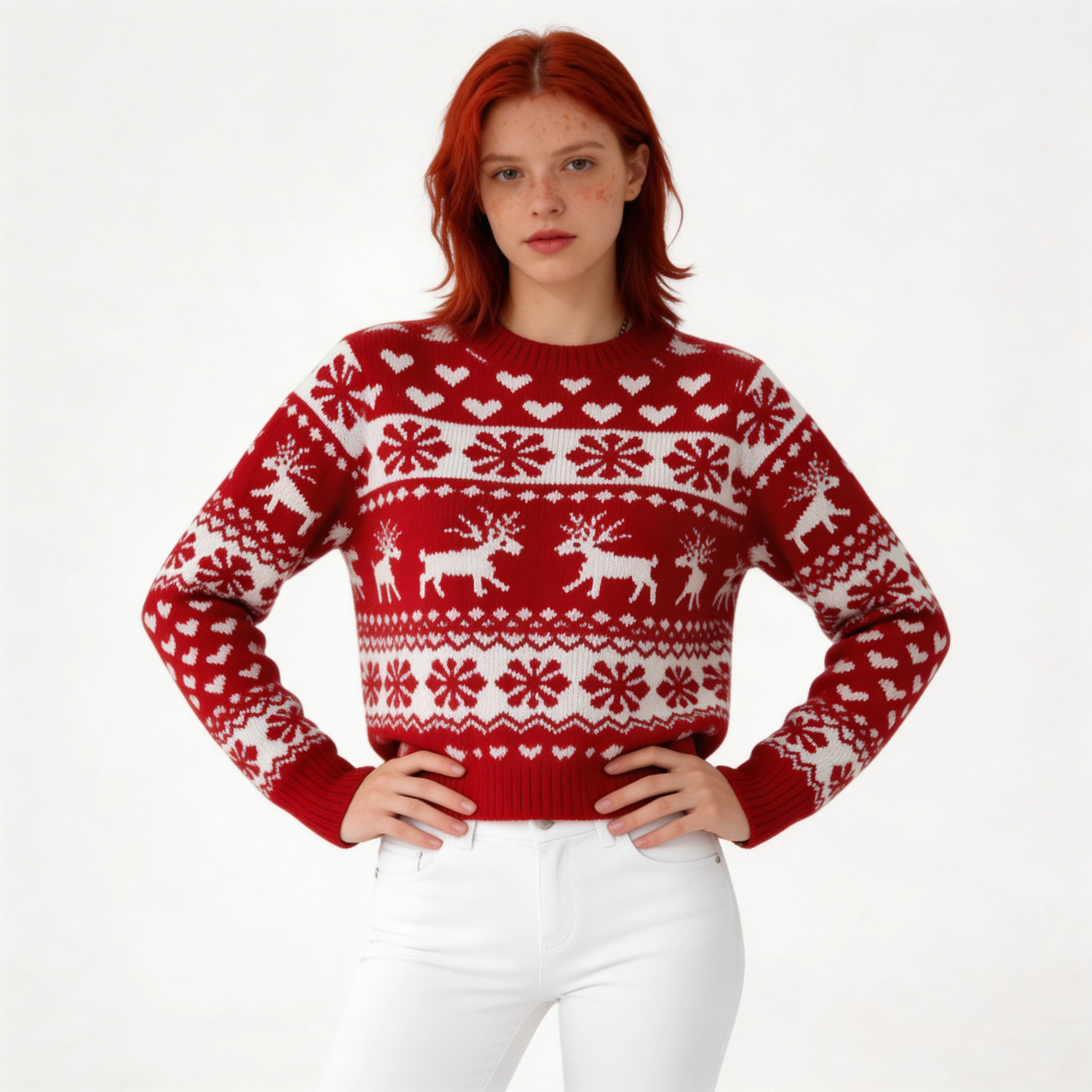 Women’s Christmas Reindeer Knit Sweater – Festive Holiday Pullover