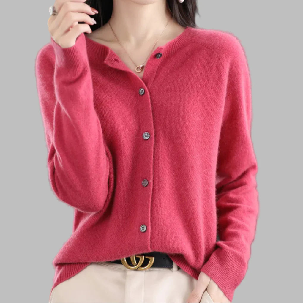 Women’s O-Neck Knit Cardigan – Lightweight Warm Layer