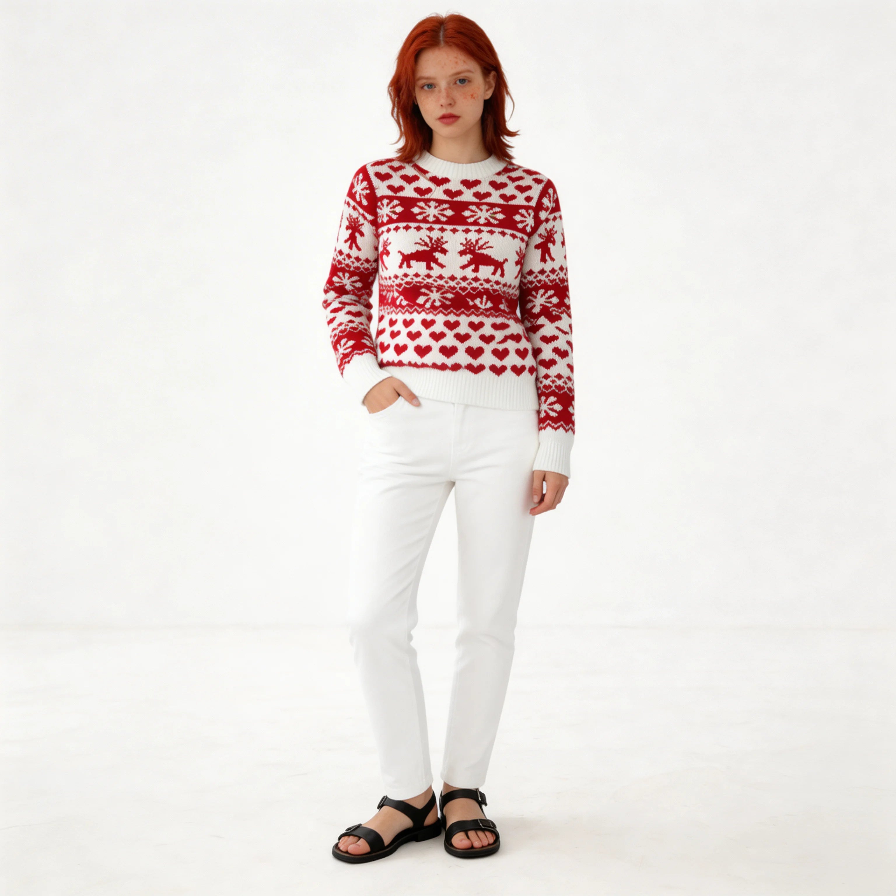 Women’s Christmas Reindeer Knit Sweater – Festive Holiday Pullover