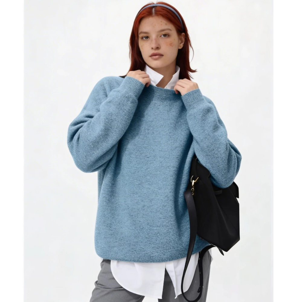 Women’s Wool-Like Crew Neck Sweater – Neutral Everyday Knit