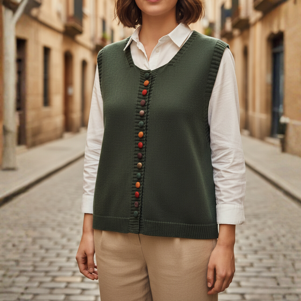 Women's Knitted Vest Acrylic Wool Colored Buttons