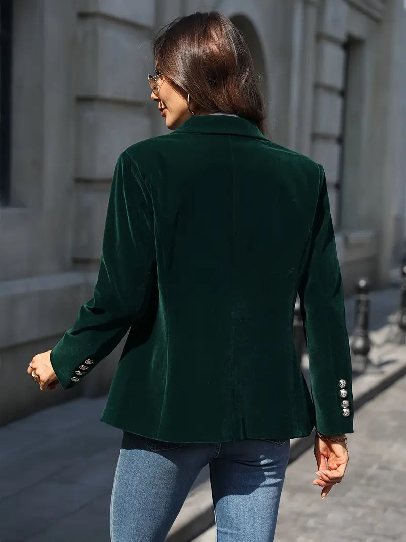 Elegant velvet blazer from Les Odettes' Carole™ collection, shown in deep rich color with tailored fit and classic lapel design.