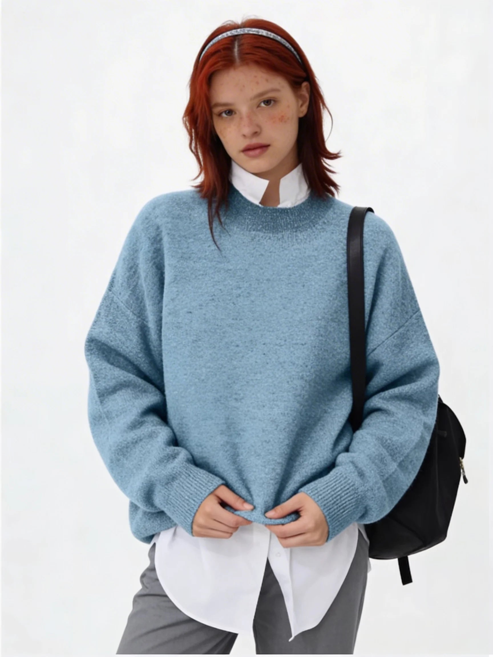 Women’s Wool-Like Crew Neck Sweater – Neutral Everyday Knit