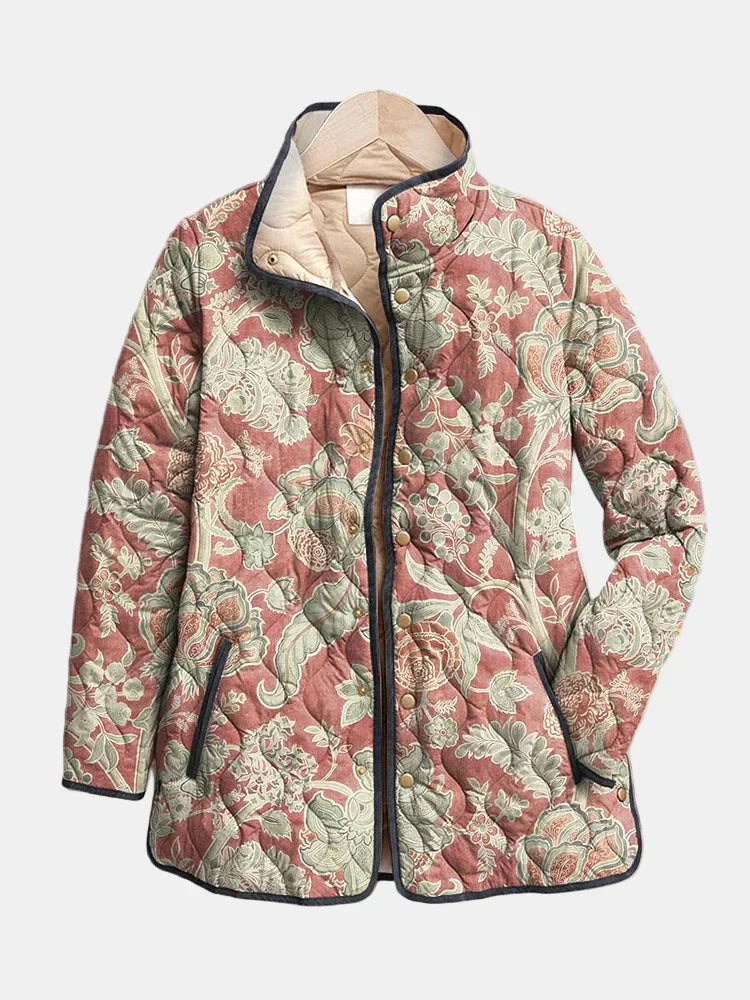 Eleanor™ vintage floral quilted jacket by Les Odettes featuring a casual fit and floral embroidery details.