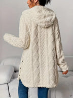 Les Odettes Adriana™ plush hooded cardigan with soft fabric, cozy fit, and attached hood, perfect for comfortable, casual wear.