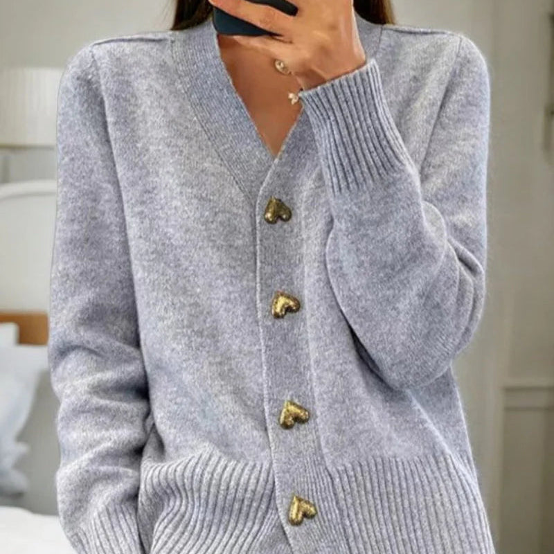 Women’s Heart Button Cardigan – Soft Relaxed Knit Layer