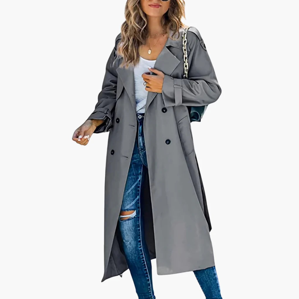 Women’s Button Placket Trench Coat with Adjustable Cuffs