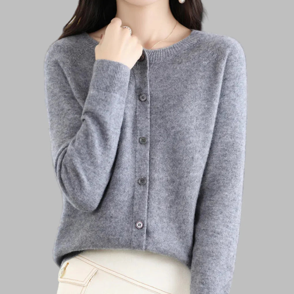 Women’s O-Neck Knit Cardigan – Lightweight Warm Layer