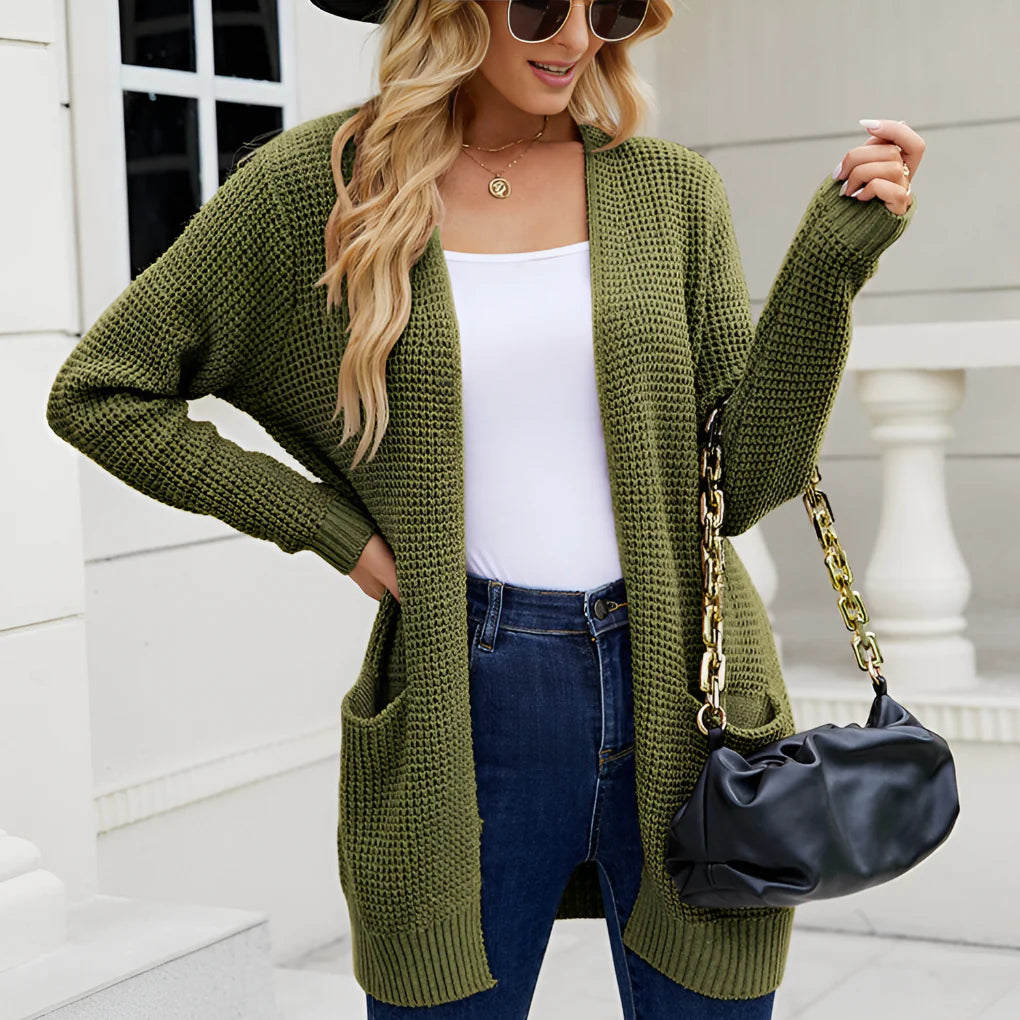 Women’s Classic Button Cardigan – Long Sleeve Knit Layer