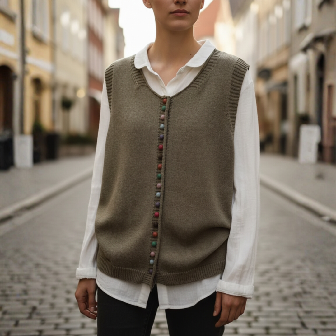 Women's Knitted Vest Acrylic Wool Colored Buttons