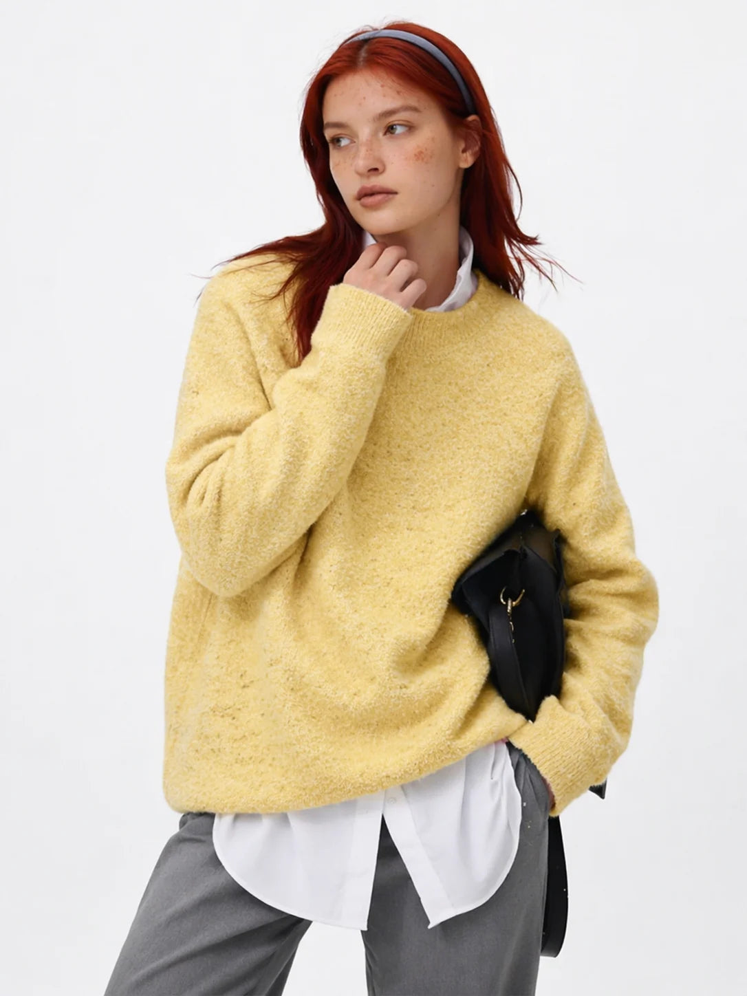 Women’s Wool-Like Crew Neck Sweater – Neutral Everyday Knit