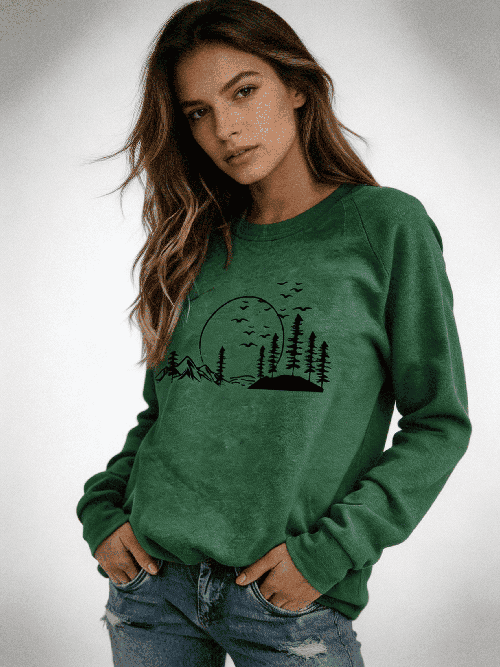 Women’s Round Neck Lightweight Sweater – Nature-Inspired Design