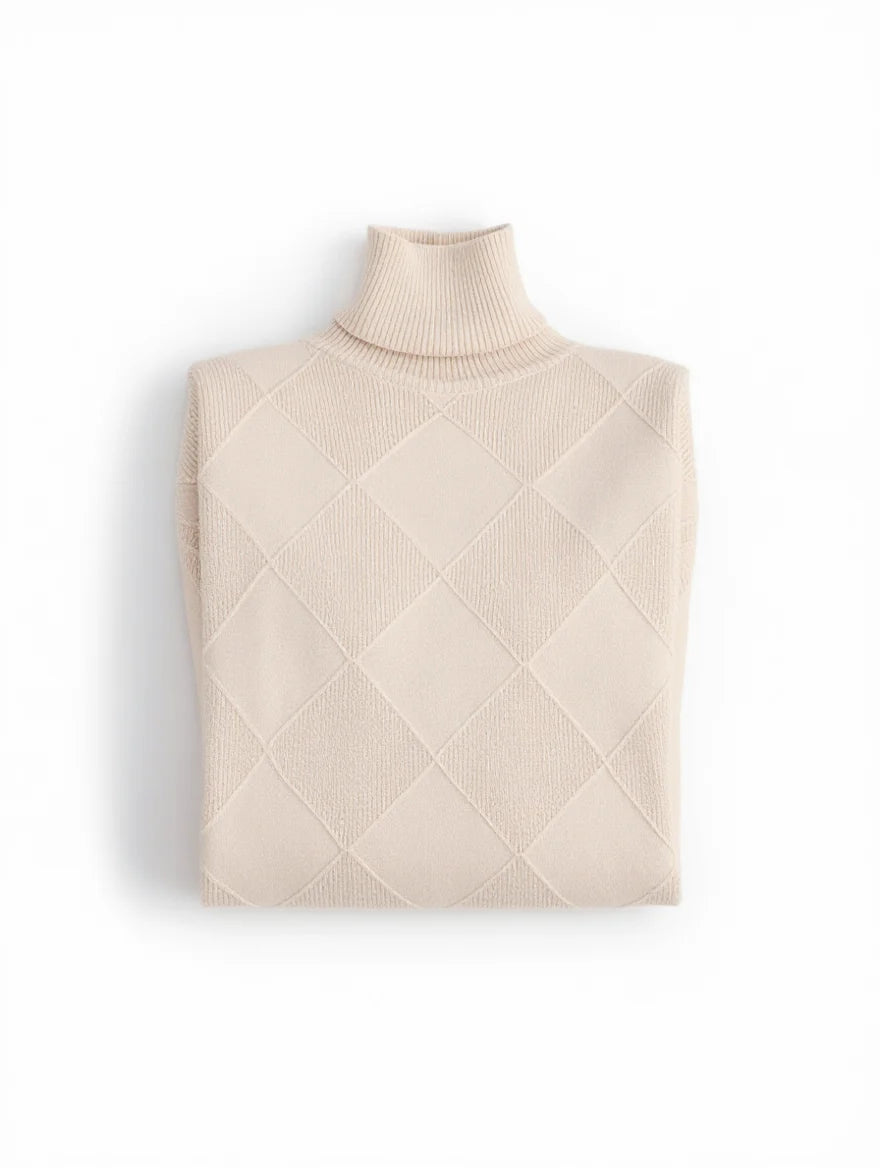 Women’s Argyle Wool Turtleneck Sweater – Soft Autumn/Winter Layer