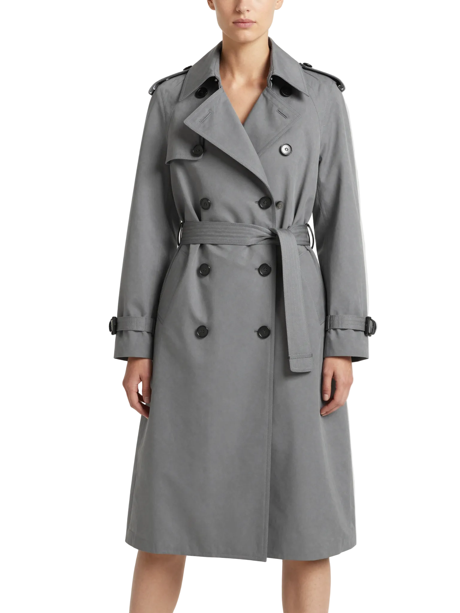 Women’s Long Water-Repellent Trench Coat with Classic Button Closure