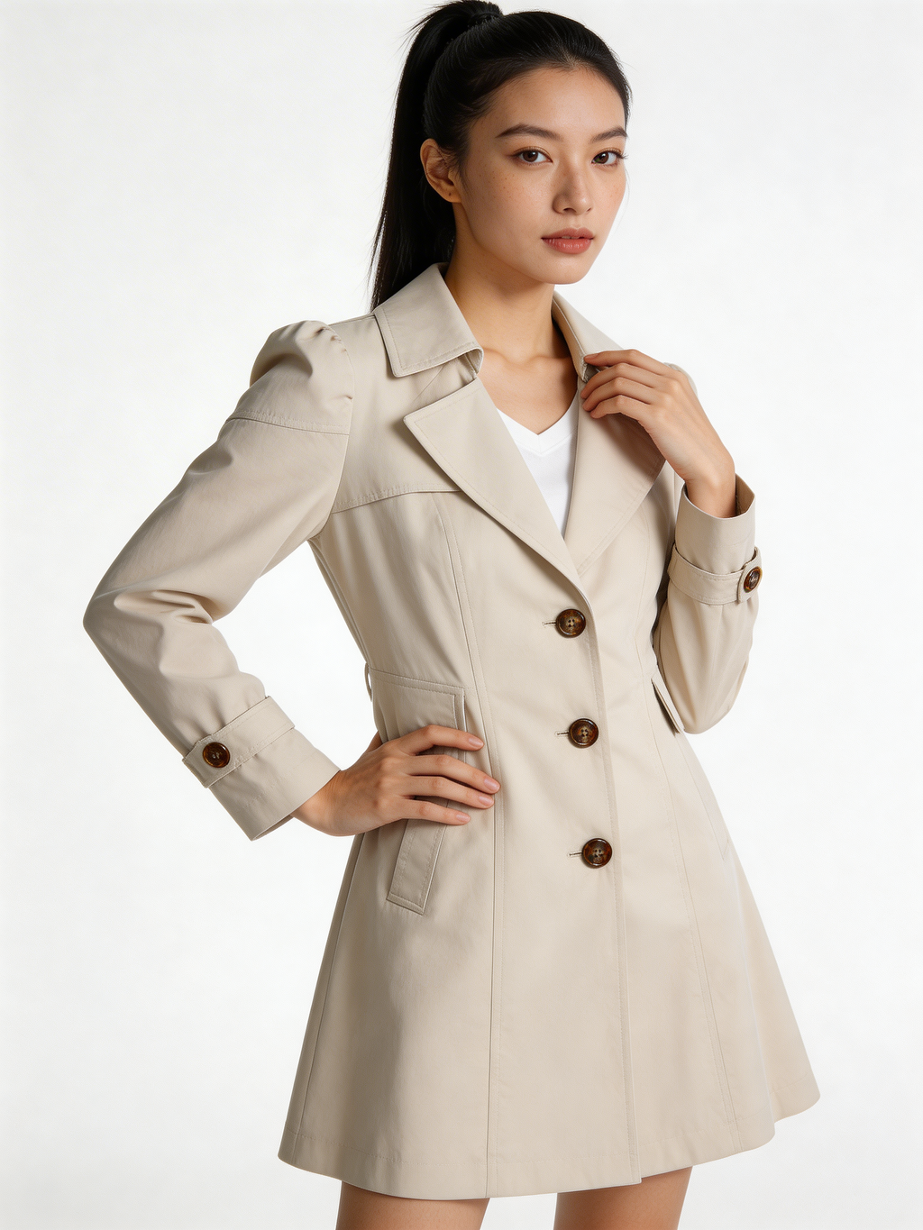 Women’s Water-Resistant Mid-Length Trench Coat with Adjustable Belt