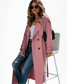 Women’s Cotton Blend Belted Trench Coat with Lapel Collar and Tailored Fit
