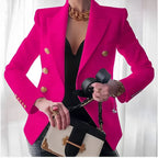 Les Odettes Monroe women's classic double-breasted blazer with gold buttons, tailored fit, stylish formal jacket.