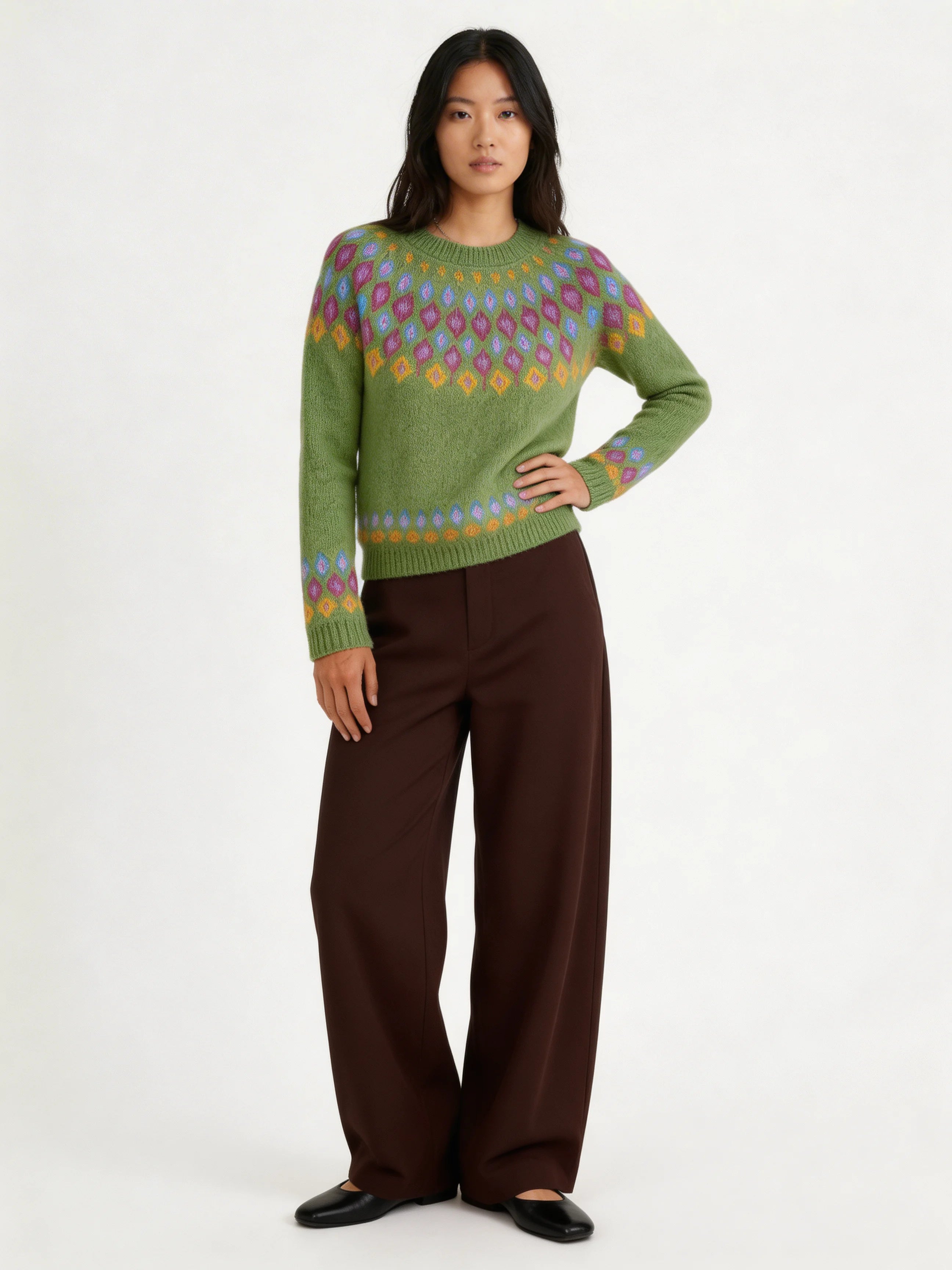 Women’s Printed Wool-Like Sweater – Relaxed Seasonal Pullover