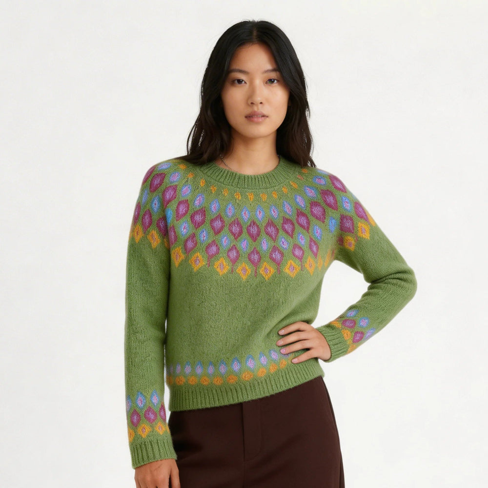 Women’s Printed Wool-Like Sweater – Relaxed Seasonal Pullover